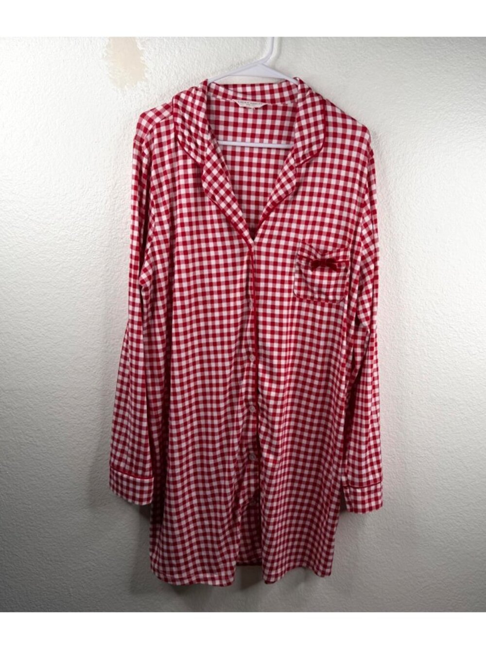 Laura Ashley Women's Night Shirt Red White Sz L/XL Checkered Cottage Core Preppy